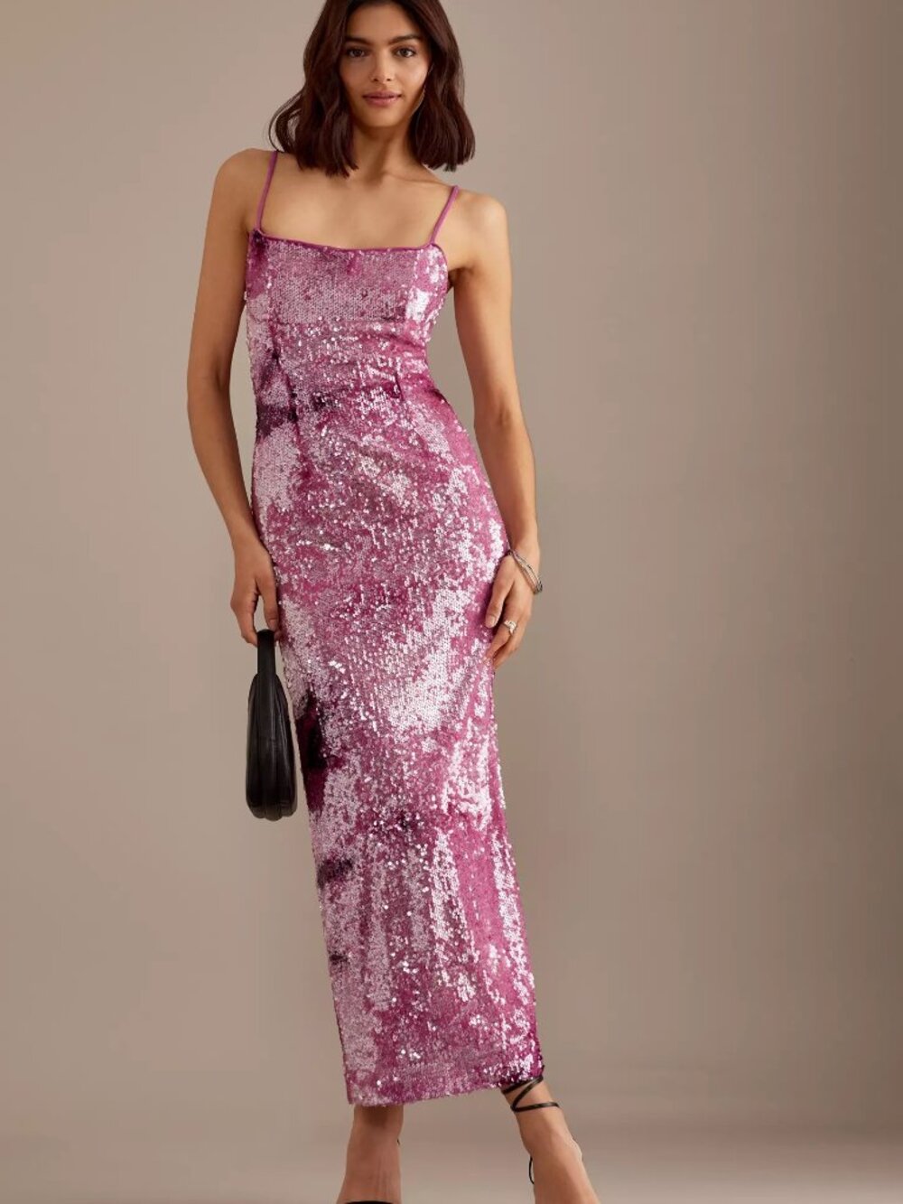 Bardot Infinite Sequin Maxi Dress Size L Shimmer Pink Evening Gown NWoT